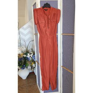 Lightweight Belted Straight Leg Jumpsuit - Rust Orange Terracotta
